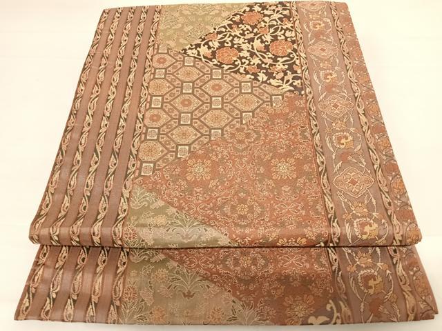 平和屋着物◎六通柄袋帯 紹巴織 更紗花文 正絹 逸品 AABC2494yx
