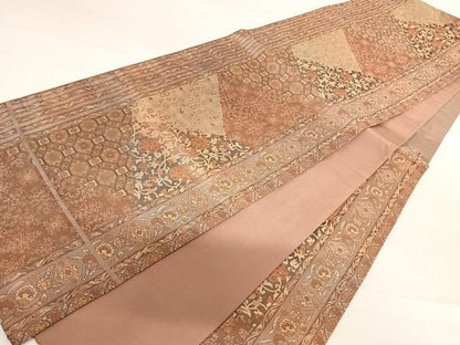 平和屋着物◎六通柄袋帯 紹巴織 更紗花文 正絹 逸品 AABC2494yx