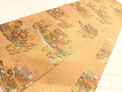 平和屋着物◎六通柄袋帯　唐織　花筏　金糸　正絹　逸品　AABC2495yx