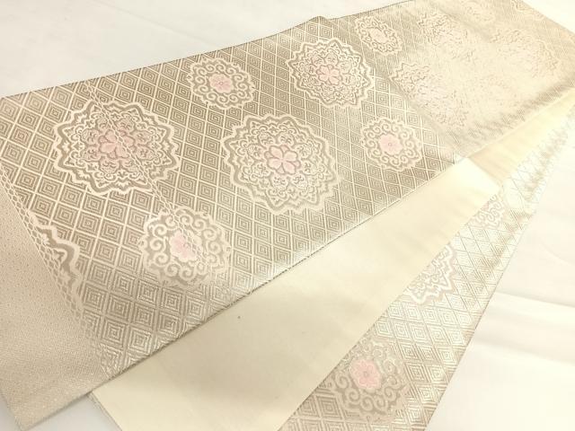 平和屋着物◎全通柄袋帯 唐織 舞花文 銀糸 正絹 逸品 AABC2498yx
