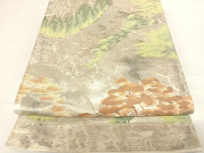 平和屋着物◎西陣 六通柄袋帯 遠山風景文 銀糸 正絹 逸品 AABC2499yx