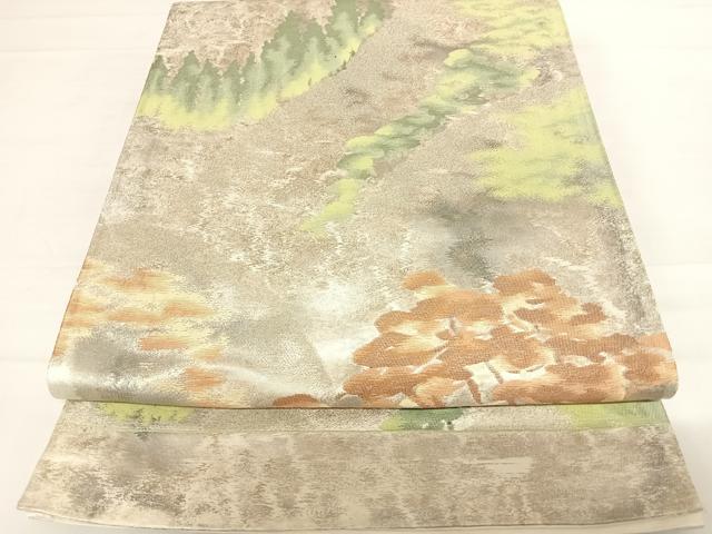 平和屋着物◎西陣 六通柄袋帯 遠山風景文 銀糸 正絹 逸品 AABC2499yx