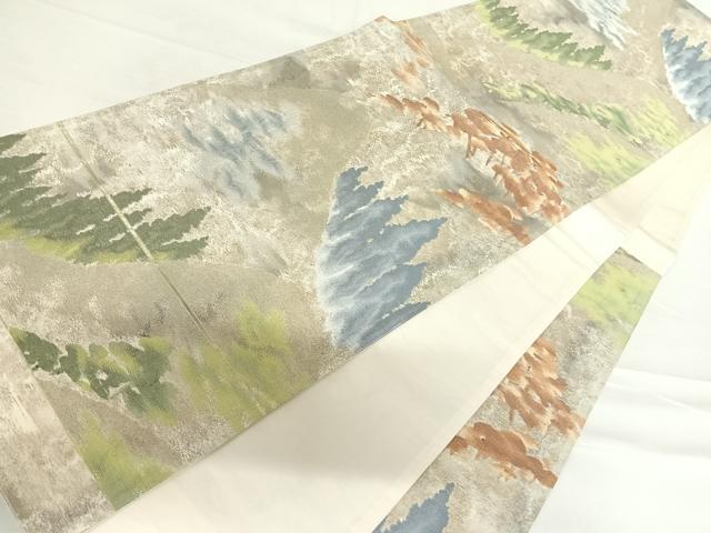 平和屋着物◎西陣 六通柄袋帯 遠山風景文 銀糸 正絹 逸品 AABC2499yx