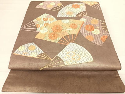平和屋着物◎太鼓柄袋帯 唐織 扇面花文 金糸 正絹 逸品 AABC2500yx