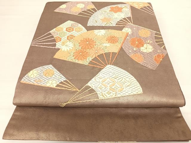 平和屋着物◎太鼓柄袋帯 唐織 扇面花文 金糸 正絹 逸品 AABC2500yx