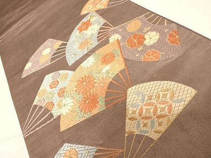 平和屋着物◎太鼓柄袋帯 唐織 扇面花文 金糸 正絹 逸品 AABC2500yx