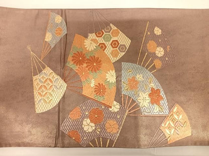 平和屋着物◎太鼓柄袋帯 唐織 扇面花文 金糸 正絹 逸品 AABC2500yx