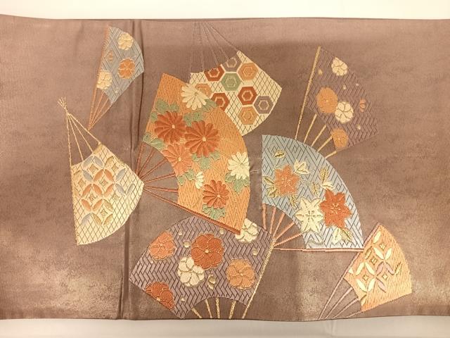 平和屋着物◎太鼓柄袋帯 唐織 扇面花文 金糸 正絹 逸品 AABC2500yx