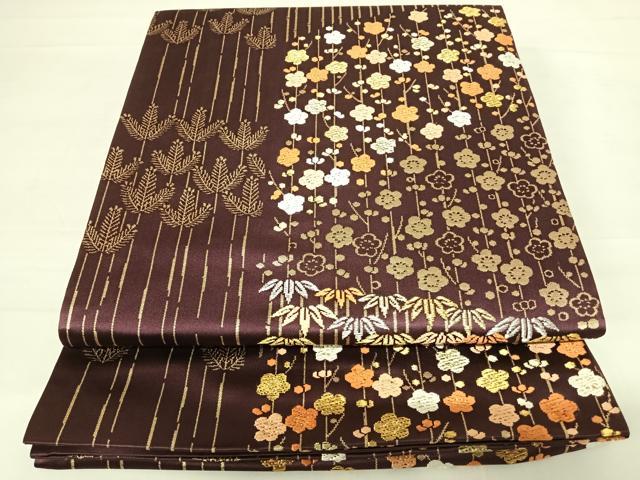 平和屋着物◎六通柄袋帯 唐織 松竹梅 金糸 正絹 逸品 AABC2510yx