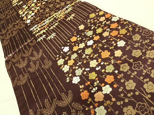 平和屋着物◎六通柄袋帯 唐織 松竹梅 金糸 正絹 逸品 AABC2510yx
