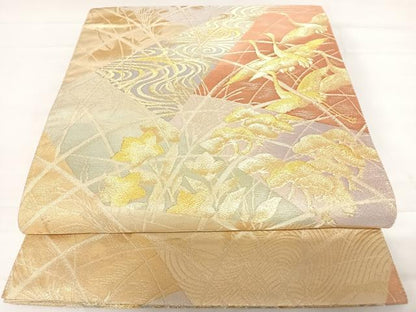 平和屋着物◎六通柄袋帯 数寄屋 飛鶴花文 金銀糸 正絹 逸品 AABC2514yx