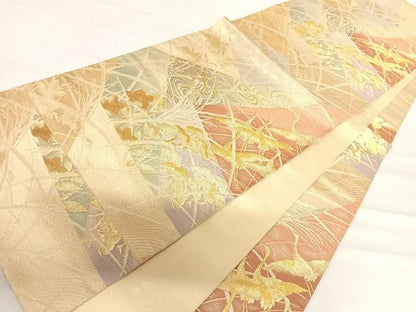平和屋着物◎六通柄袋帯 数寄屋 飛鶴花文 金銀糸 正絹 逸品 AABC2514yx