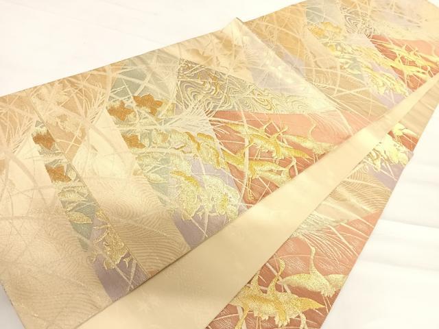 平和屋着物◎六通柄袋帯 数寄屋 飛鶴花文 金銀糸 正絹 逸品 AABC2514yx
