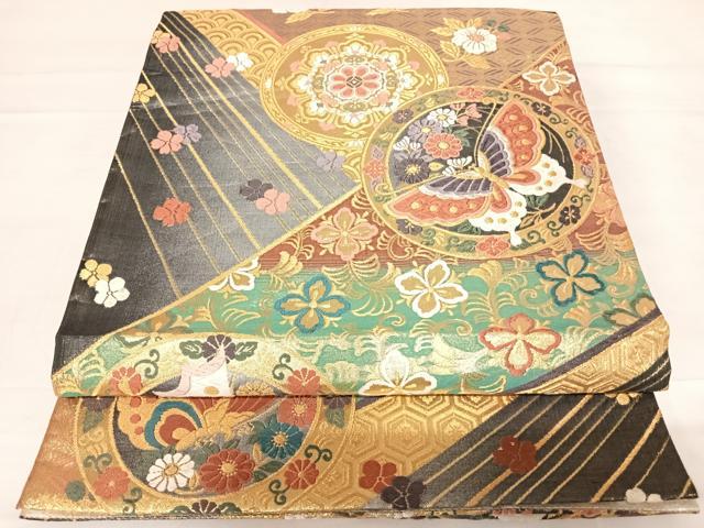 平和屋着物◎六通柄袋帯 唐織 万葉集 金糸 正絹 逸品 AABC2515yx