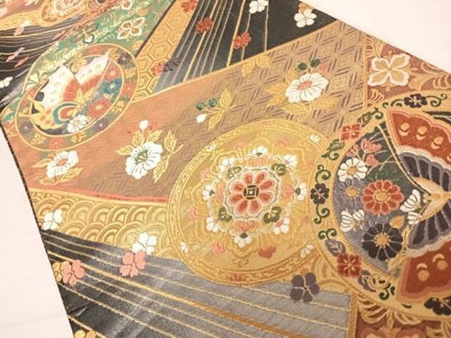 平和屋着物◎六通柄袋帯 唐織 万葉集 金糸 正絹 逸品 AABC2515yx