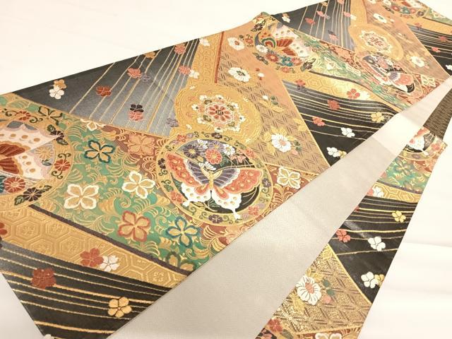 平和屋着物◎六通柄袋帯 唐織 万葉集 金糸 正絹 逸品 AABC2515yx