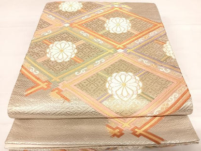 平和屋着物◎六通柄袋帯 唐織 花菱文 金銀糸 正絹 逸品 AABC2519yx