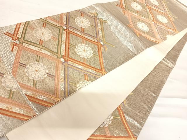 平和屋着物◎六通柄袋帯 唐織 花菱文 金銀糸 正絹 逸品 AABC2519yx