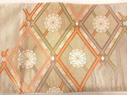 平和屋着物◎六通柄袋帯 唐織 花菱文 金銀糸 正絹 逸品 AABC2519yx