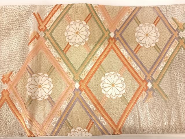 平和屋着物◎六通柄袋帯 唐織 花菱文 金銀糸 正絹 逸品 AABC2519yx