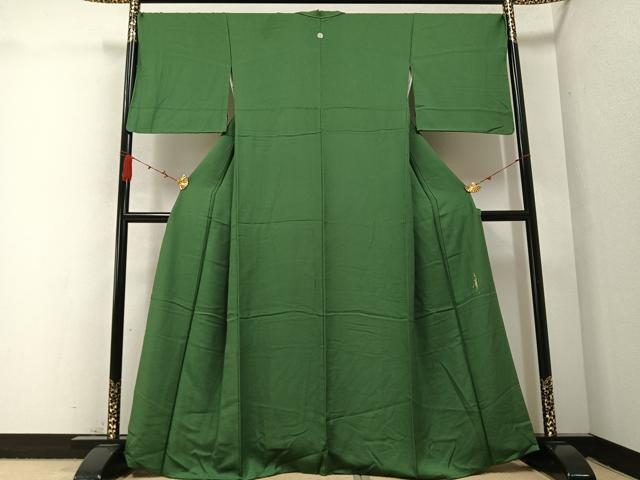 平和屋着物○本草木染作家 瑞鳳 色無地 花地紋 老竹色 正絹