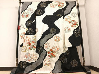 平和屋着物●豪華振袖 駒刺繍 絞り 草花文 金銀彩 そごう扱い 正絹 逸品 AABC2540ph