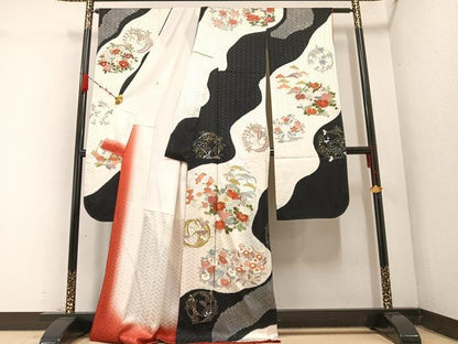 平和屋着物●豪華振袖 駒刺繍 絞り 草花文 金銀彩 そごう扱い 正絹 逸品 AABC2540ph