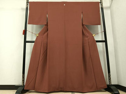 平和屋着物●上質な色無地　茶色　正絹　逸品　AABC2575ph