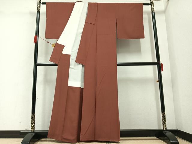 平和屋着物●上質な色無地　茶色　正絹　逸品　AABC2575ph