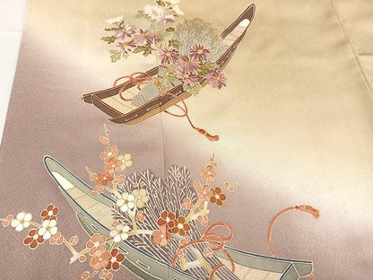 平和屋着物●訪問着 作家物 千くさ染繍 花船 暈し染め 金彩 大丸扱い 正絹 逸品 未使用 AABC2593ph