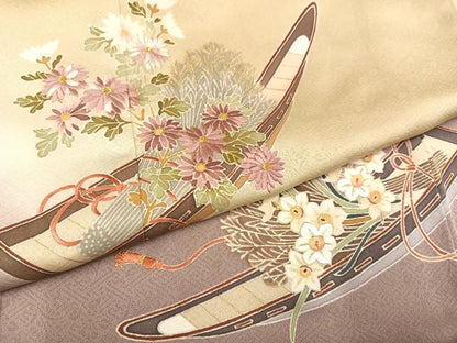 平和屋着物●訪問着 作家物 千くさ染繍 花船 暈し染め 金彩 大丸扱い 正絹 逸品 未使用 AABC2593ph