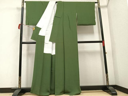 平和屋着物●上質な色無地 海松色 正絹 逸品 AABC2594ph