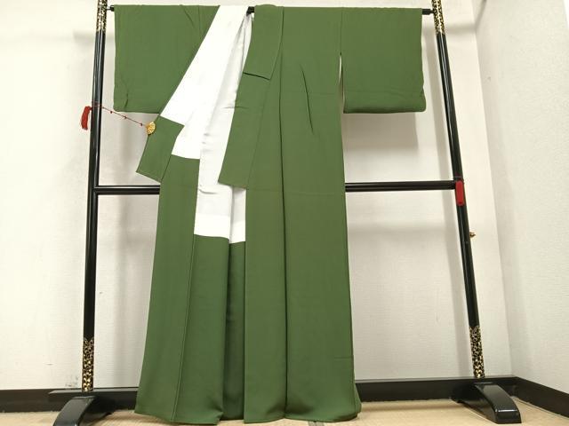 平和屋着物●上質な色無地 海松色 正絹 逸品 AABC2594ph