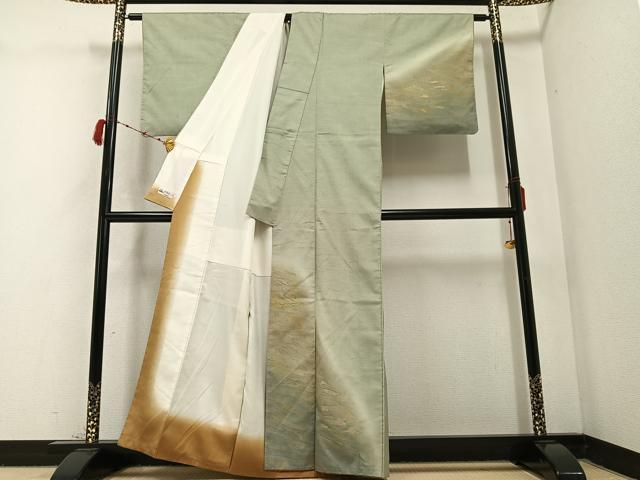 平和屋着物●訪問着　紬地　霞文　暈し染め　金銀彩　やまと誂製　正絹　逸品　AABC2600ph