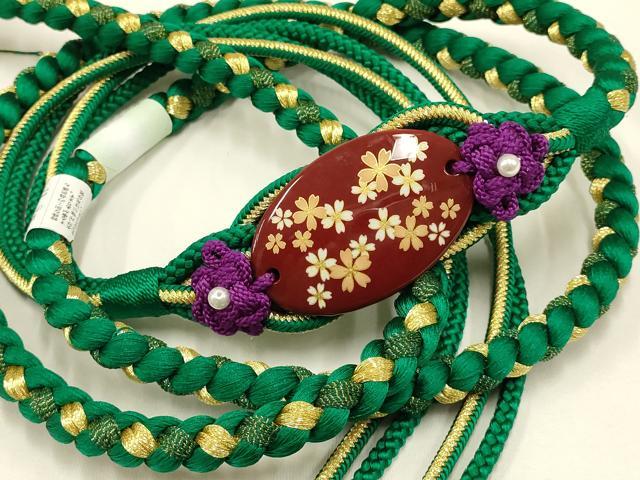 平和屋着物●和装小物 振袖用帯締め 装飾 蒔絵 パール 金糸 撚り房 逸品 未使用 AABC2612ay