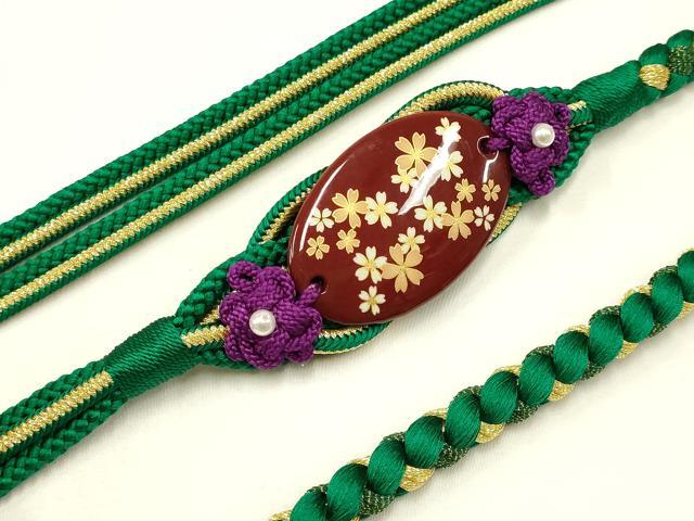平和屋着物●和装小物 振袖用帯締め 装飾 蒔絵 パール 金糸 撚り房 逸品 未使用 AABC2612ay