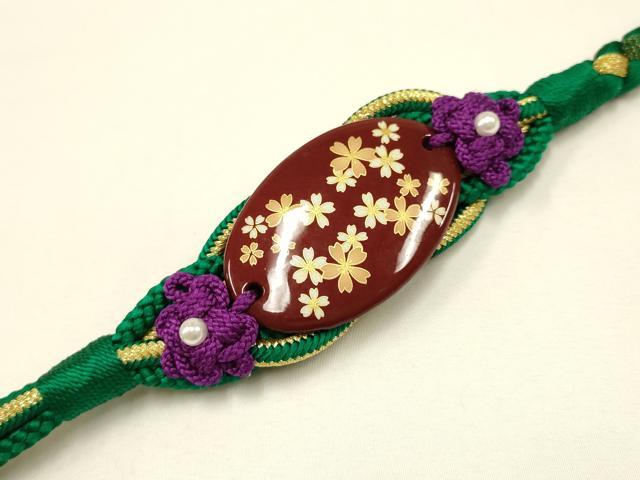 平和屋着物●和装小物 振袖用帯締め 装飾 蒔絵 パール 金糸 撚り房 逸品 未使用 AABC2612ay