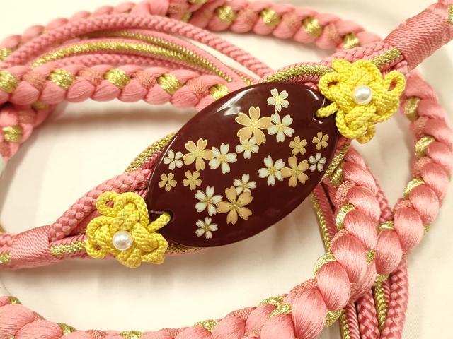 平和屋着物●和装小物 振袖用帯締め 装飾 蒔絵 パール 金糸 撚り房 逸品 未使用 AABC2613ay