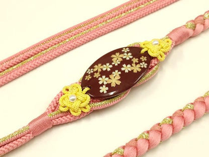 平和屋着物●和装小物 振袖用帯締め 装飾 蒔絵 パール 金糸 撚り房 逸品 未使用 AABC2613ay