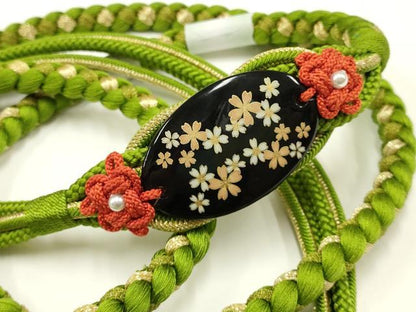 平和屋着物●和装小物 振袖用帯締め 装飾 蒔絵 パール 金糸 撚り房 逸品 未使用 AABC2614ay