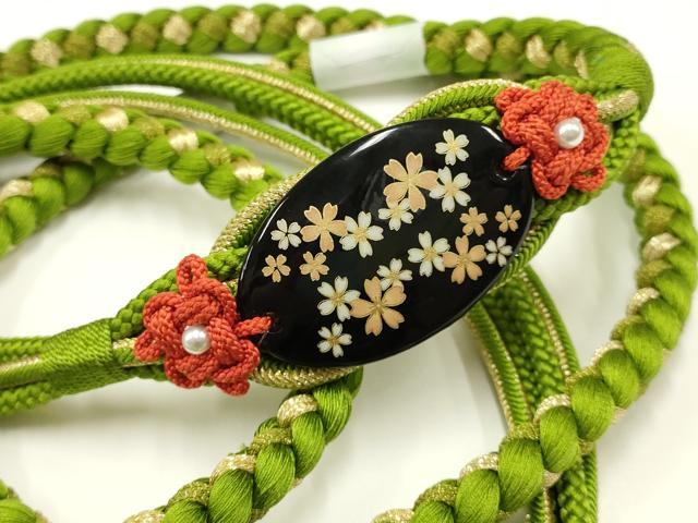 平和屋着物●和装小物 振袖用帯締め 装飾 蒔絵 パール 金糸 撚り房 逸品 未使用 AABC2614ay