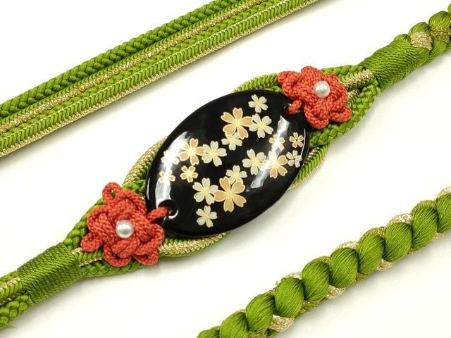 平和屋着物●和装小物 振袖用帯締め 装飾 蒔絵 パール 金糸 撚り房 逸品 未使用 AABC2614ay