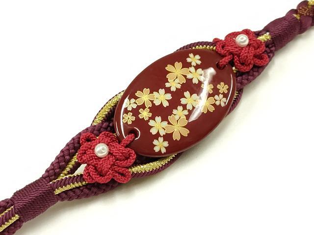 平和屋着物●和装小物　振袖用帯締め　装飾　蒔絵　パール　金糸　撚り房　逸品　未使用　AABC2616ay