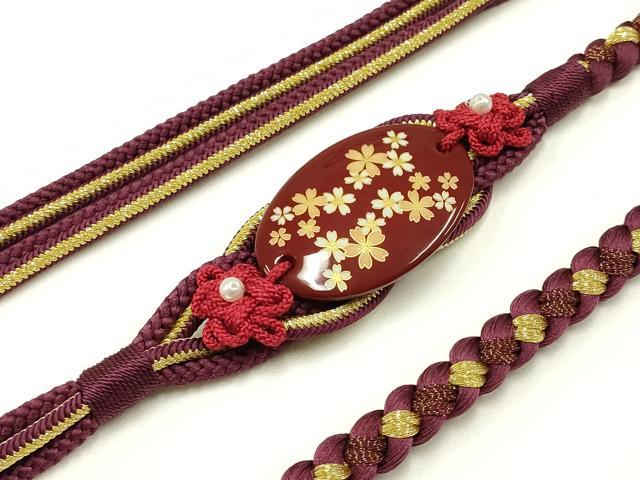 平和屋着物●和装小物　振袖用帯締め　装飾　蒔絵　パール　金糸　撚り房　逸品　未使用　AABC2616ay