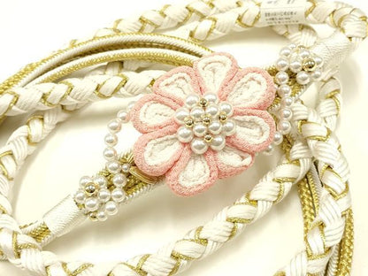平和屋着物●和装小物　振袖用帯締め　装飾　パール　つまみ細工　ちりめん細工　金糸　撚り房　逸品　未使用　AABC2622ay
