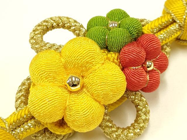 平和屋着物●和装小物 振袖用帯締め 装飾 ちりめん細工 あわじ玉 金糸 撚り房 逸品 未使用 AABC2627ay