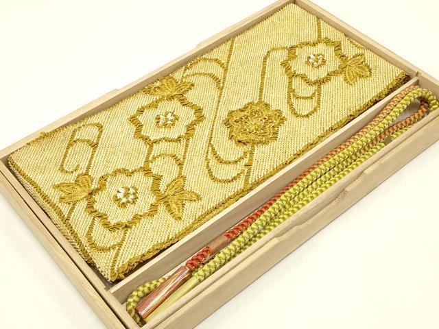 平和屋着物●和装小物 帯締め・帯揚げセット 振袖用 総絞り 舞花文 暈し 金糸 正絹 逸品 未使用 AABC2646ay