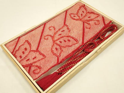 平和屋着物●和装小物 帯締め・帯揚げセット 振袖用 総絞り 舞蝶文 金糸 金彩 撚り房 逸品 AABC2648ay