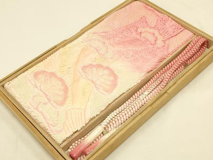 平和屋着物●和装小物　帯締め・帯揚げセット　振袖用　総絞り　舞扇　松　暈し染め　金糸　撚り房　正絹　逸品　未使用　AABC2654ay