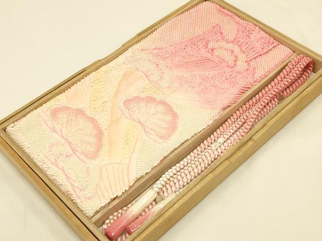 平和屋着物●和装小物　帯締め・帯揚げセット　振袖用　総絞り　舞扇　松　暈し染め　金糸　撚り房　正絹　逸品　未使用　AABC2654ay
